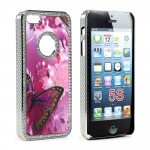 Wholesale iPhone 5 5S Butterfly Diamond Chrome Case (Purple MIX)